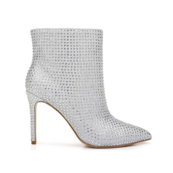 Jewel Badgley Mischka Jude Boots Pointed Toe Heeled Stiletto Booties Silver 6 - Picture 10 of 11